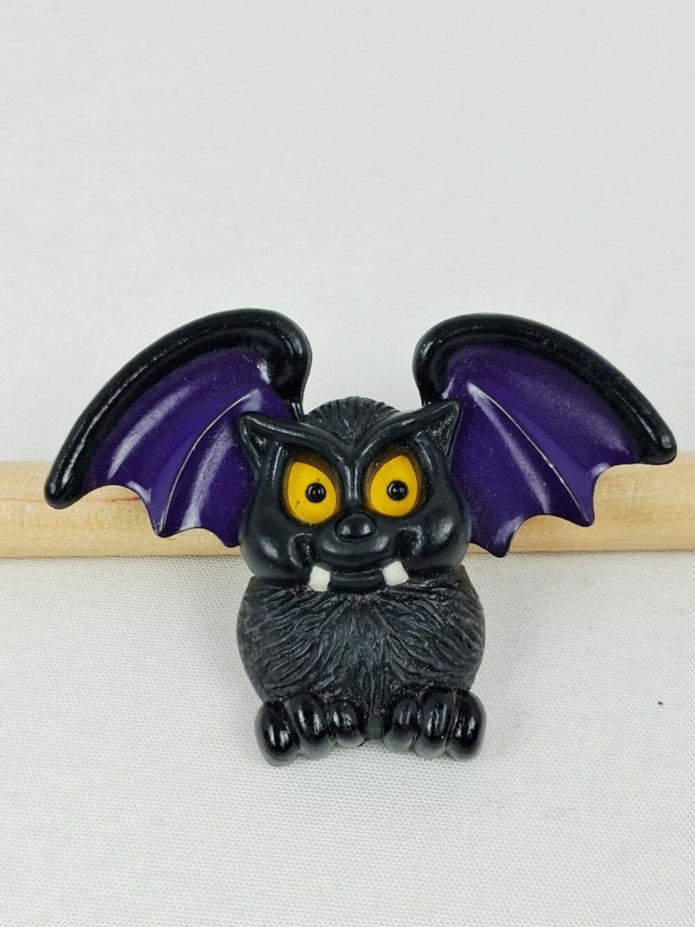 Vintage 1983 Hallmark Bat Pin Brooch With Purple Wings & Yellow Eyes
